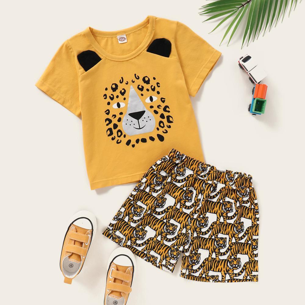 Boys Summer Boys' Animal Print Crew Neck Short Sleeve T-Shirt & Shorts Wholesale Boy Clothes