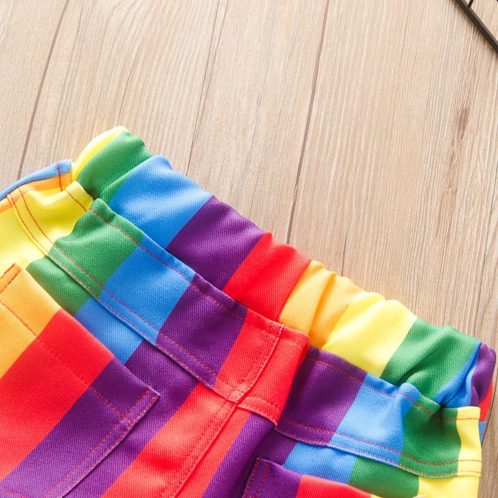 Girls Summer Girls' Rainbow Vertical Stripe Casual Shorts Girls Wholesale Dresses