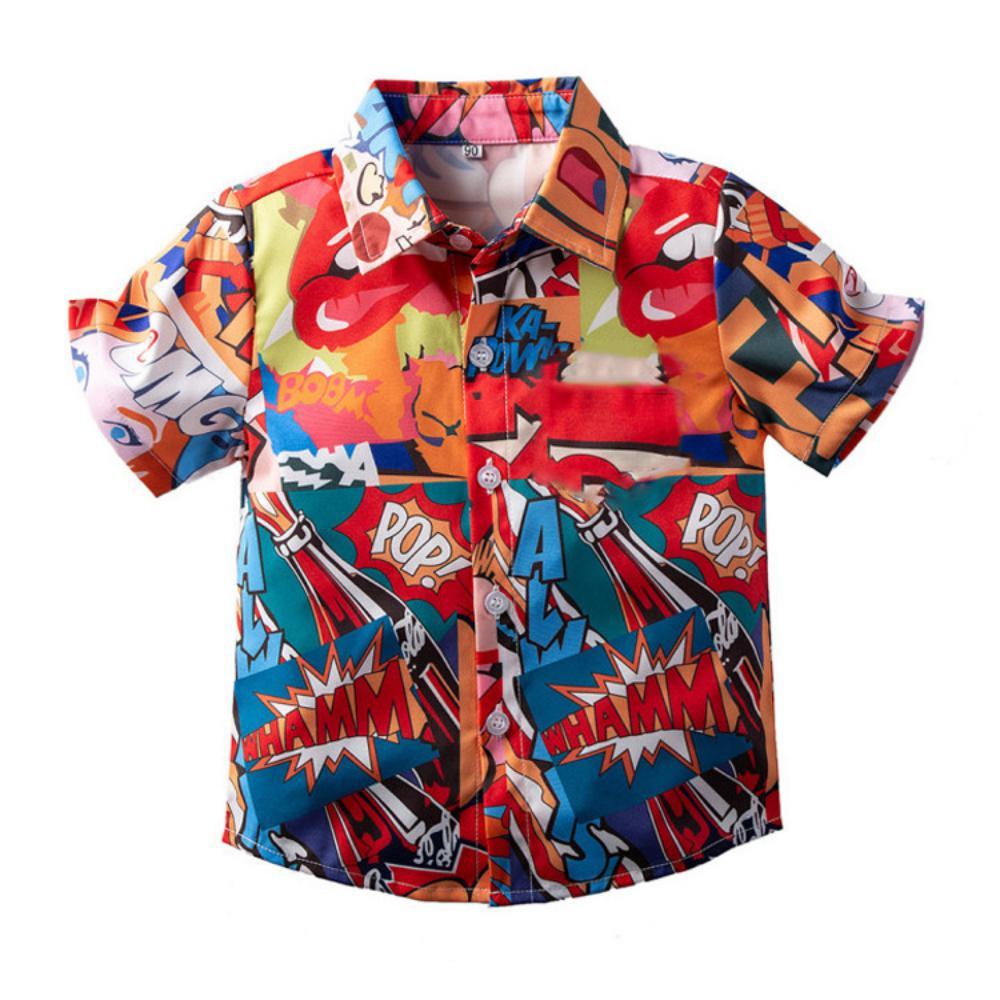 Boys Summer Boys' Cartoon Print Lapel Short Sleeve Shirt & Shorts Boy Wholesale Clothing