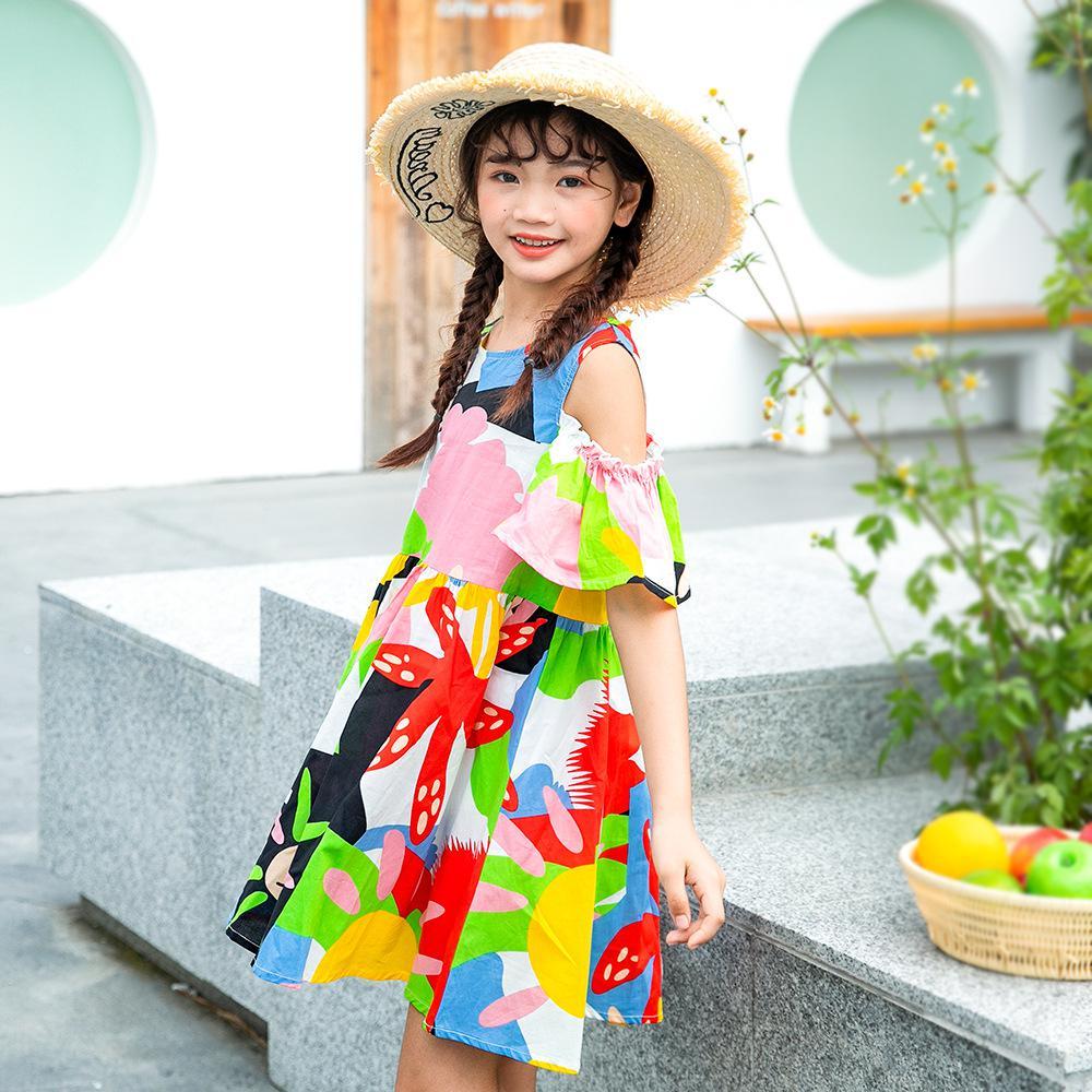 Girls Summer Girls' Floral Drop Shoulder Sleeve Princess Skirt Girls Dress Wholesale