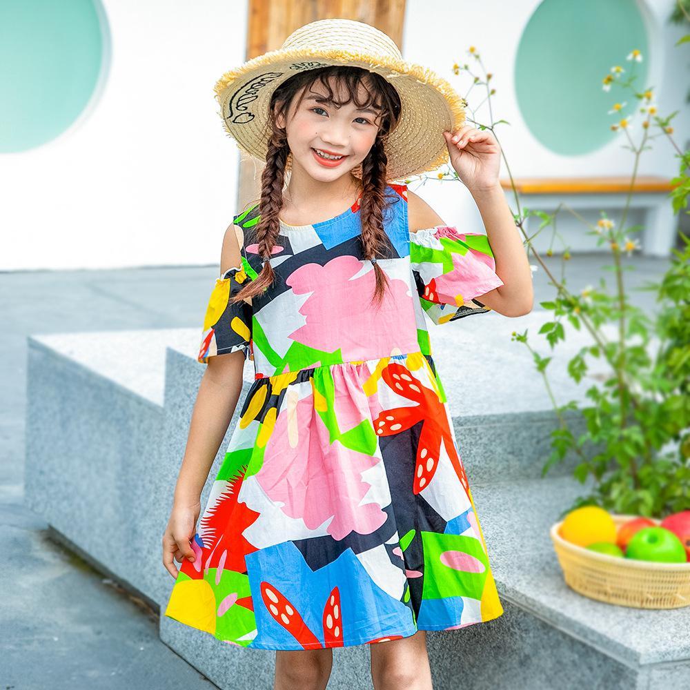 Girls Summer Girls' Floral Drop Shoulder Sleeve Princess Skirt Girls Dress Wholesale