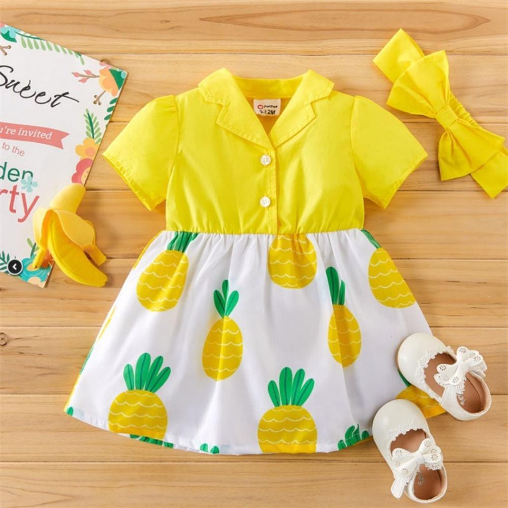 Girls Summer Girls' Solid Pineapple Print Skirt & Bow Wholesale Girl Boutique Clothing