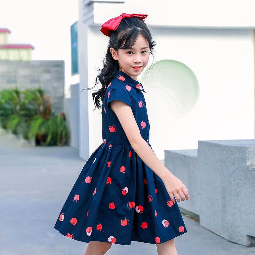 Girls Summer Girls' Apple Print Short Sleeve Princess Skirt Girls Clothes Wholesale