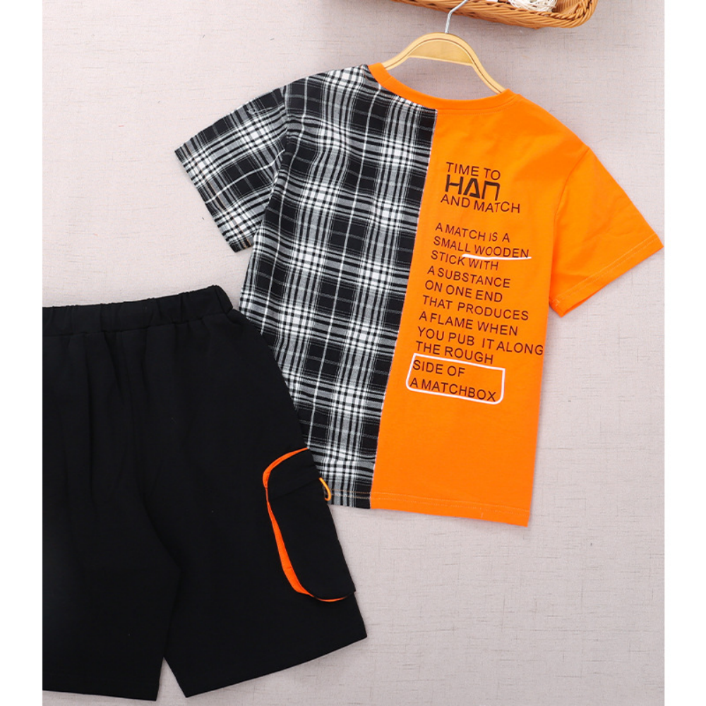 Boys Summer Boys' Pattern Letter Print Color Matching Round Neck Short Sleeve T-Shirt & Shorts Wholesale Boys Clothes