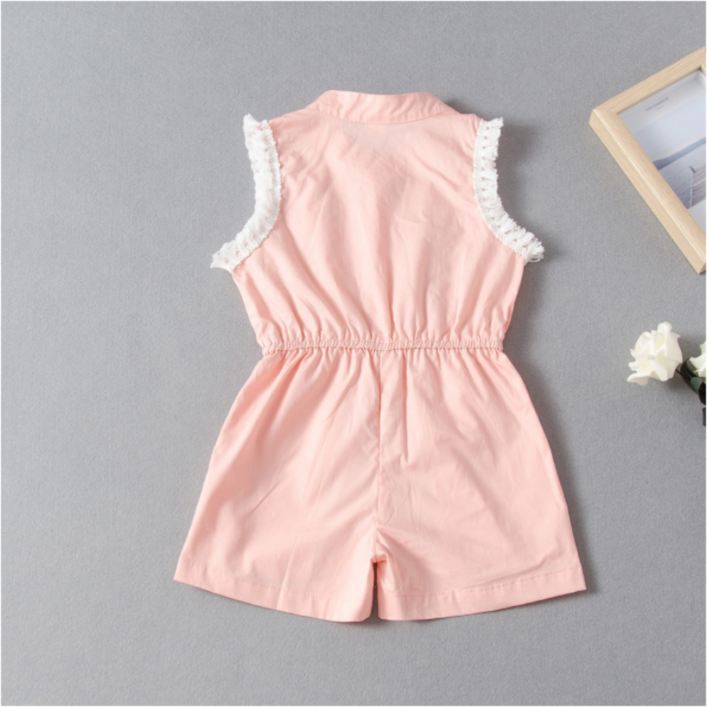 Girls Summer Girls' Lace Sleeveless Jumpsuit With Waist Closed Bow Shorts Wholesale Little Girl Dresses