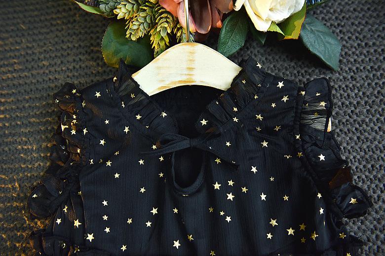 Girl Trendy Ruffle Collar Sleeveless Stars Splice Princess Dress