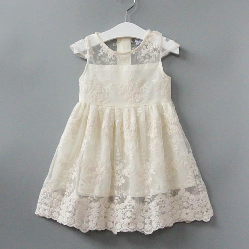 Fashionable Girls Lace Flower Solid Color Mesh Gown Princess Dress